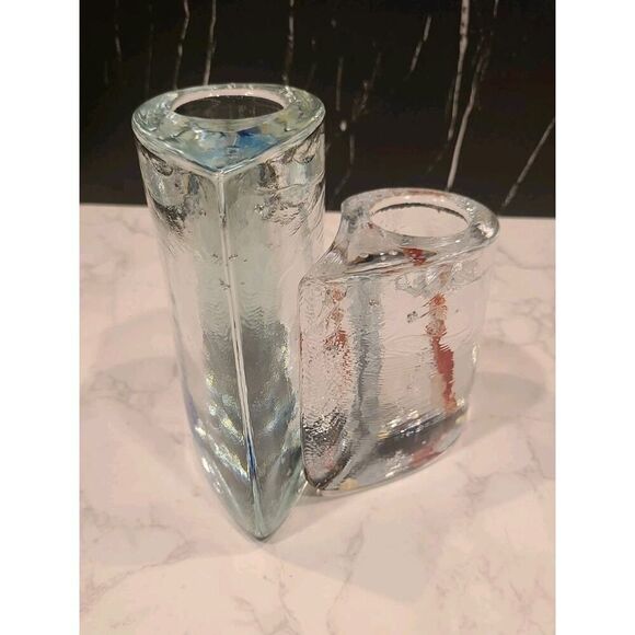 Kosta Boda 2004 Sweetheart Solid Glass Votives Kjell Engman Blue & Red Bookends - Picture 1 of 13